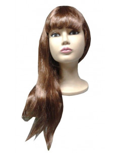 Peluca castaña larga con flequillo