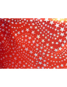 Tela de licra con estampado de estrellitas plata
