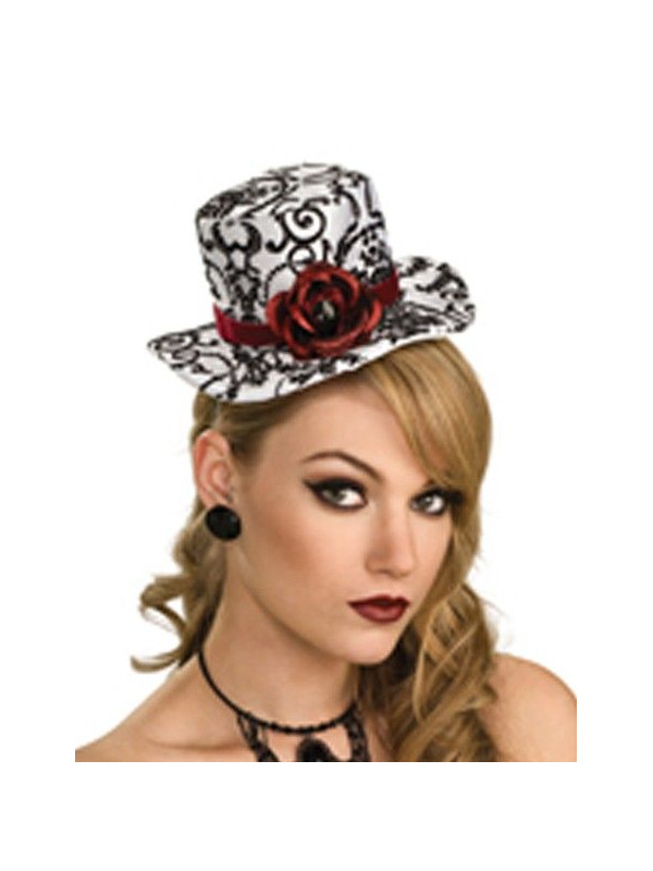 Sombrero mini blanco y negro con rosas