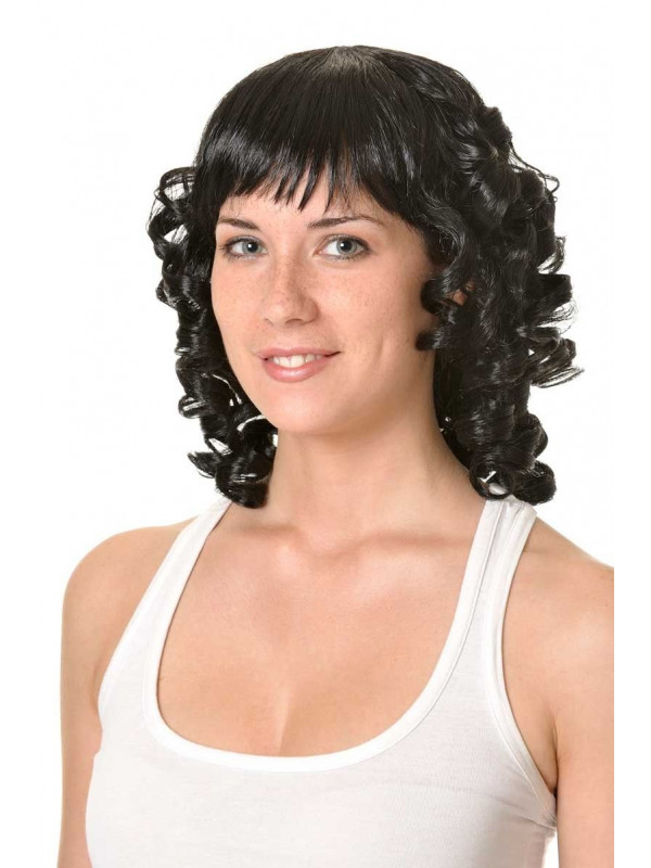Peluca tirabuzones y flequillo