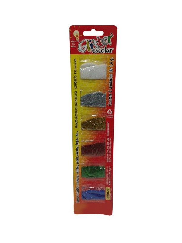 Glitter escolar blister 6 colores