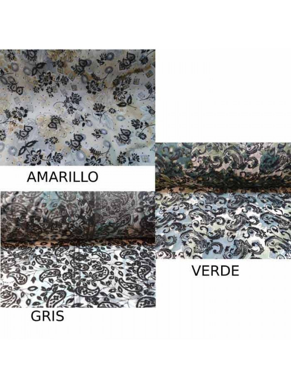 Tela de gasa estampada flocada negro