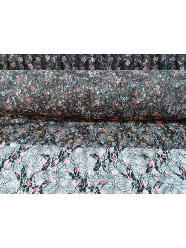 Tela tul elastico con flores