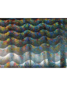 Tela de punto brillante negra estampado olas