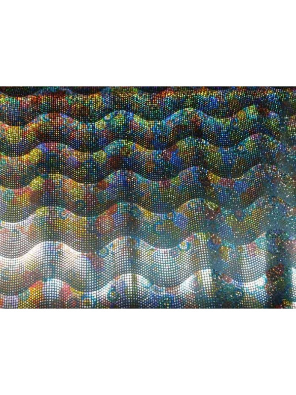 Tela de punto brillante negra estampado olas