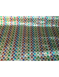 Tela brocada con cuadros bordados multicolor