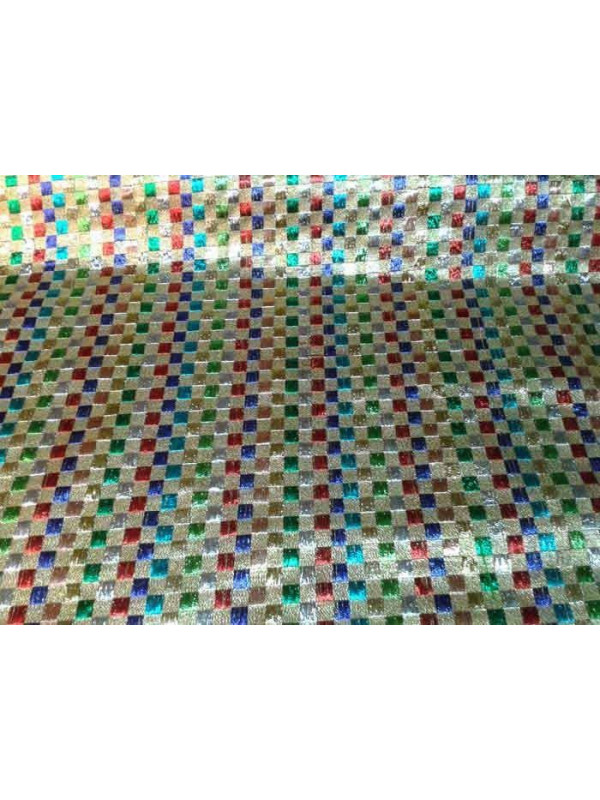 Tela brocada con cuadros bordados multicolor
