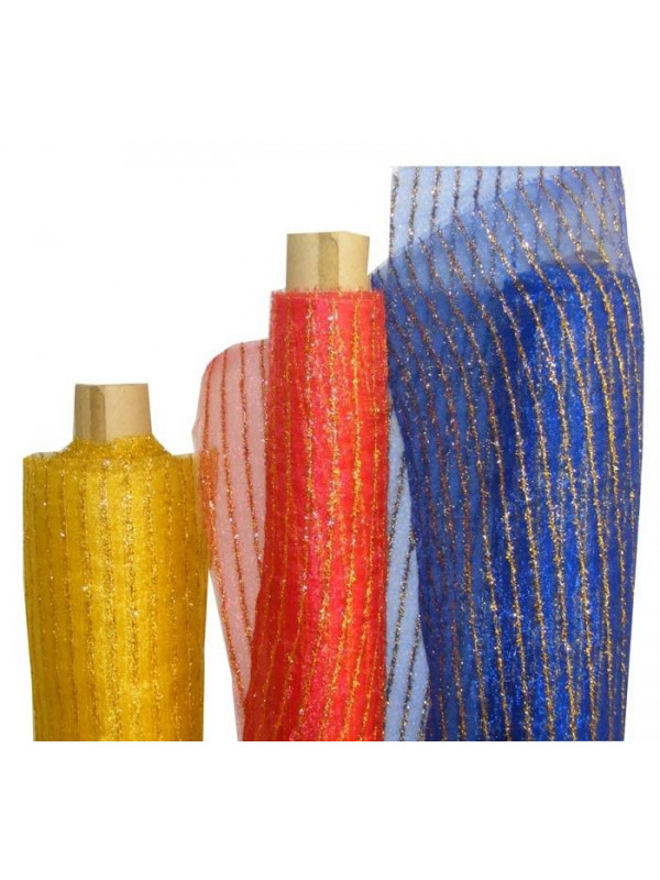 Tejido de organza con raya dorada