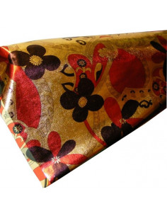 Tejido licra dorada estampado flores