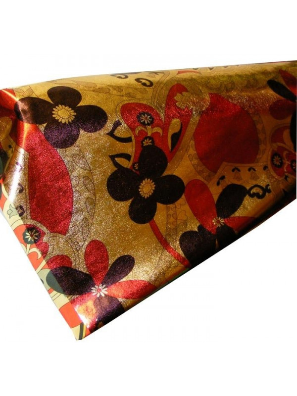 Tejido licra dorada estampado flores