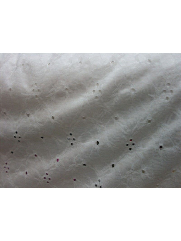Tela de punto elastico blanco perforado