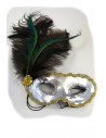 Antifaz plateado con pluma negra
