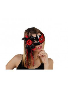 Máscara negra con flor y lazos