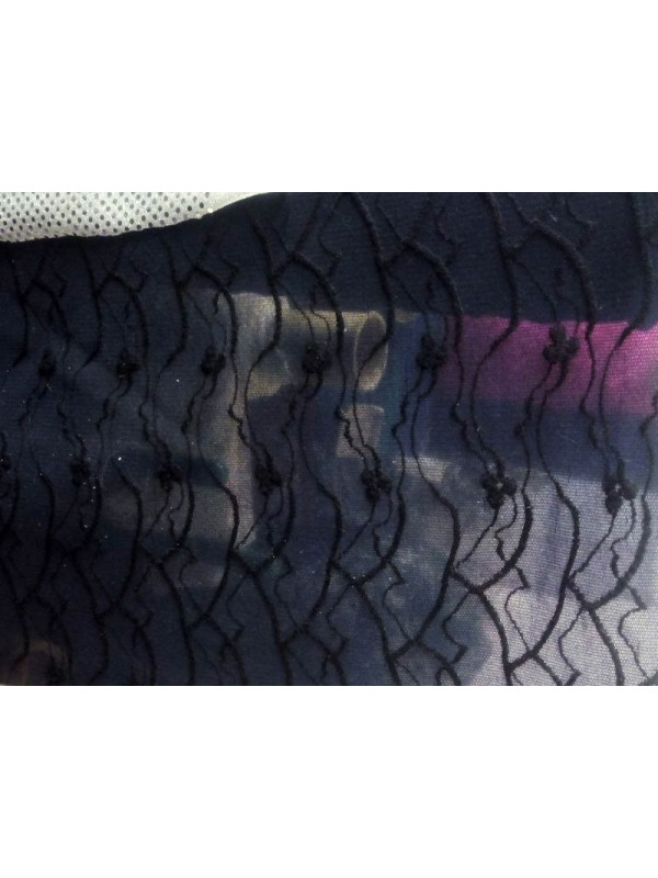 Tela tul tupida elástica azul con bordado negro