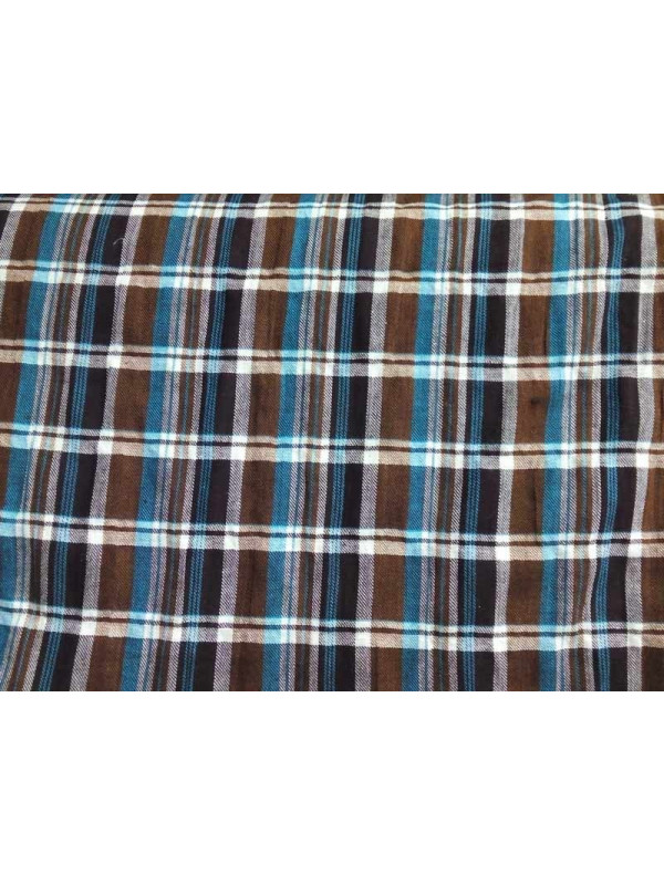 Tejido viella cuadros marrones y azul