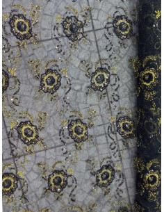 Tejido de gasa negra con flores