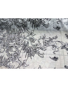 Tejido tul con flores glitter