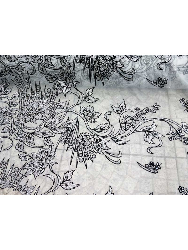 Tejido tul con flores glitter