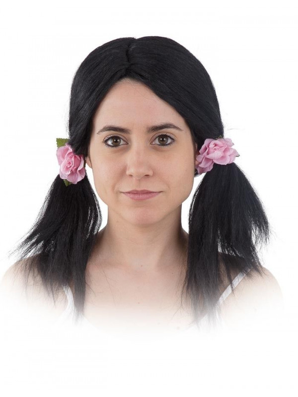 Peluca de coletas con flores