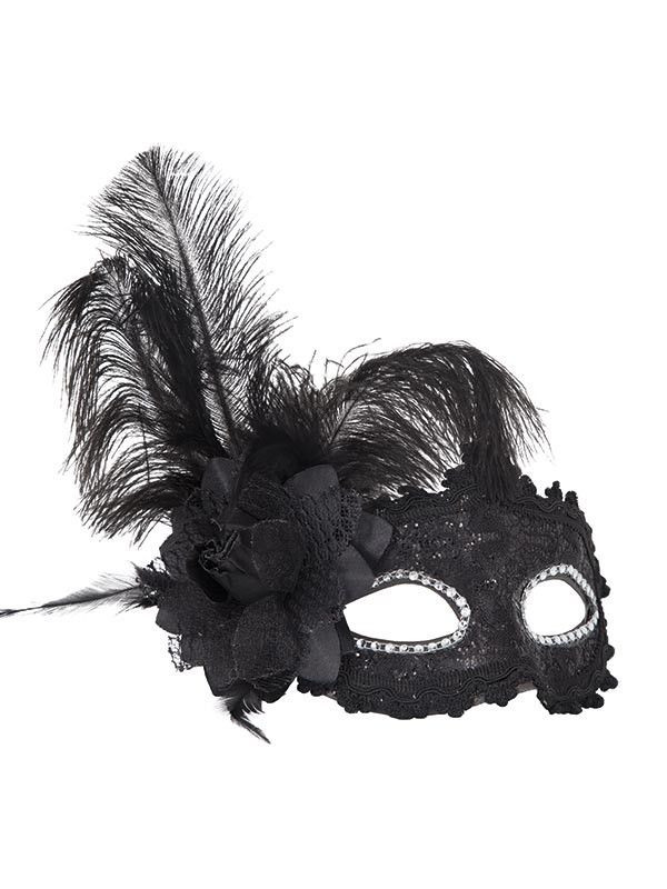 Antifaz negro de encaje con flor