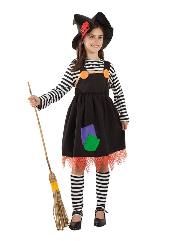 Disfraz de bruja a rayas para niña