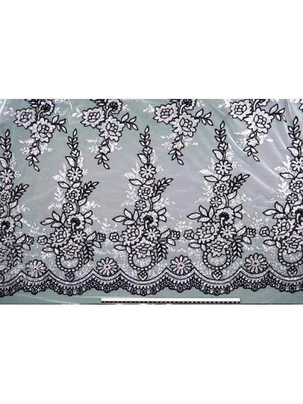 Tejido tul con flores glitter blanco