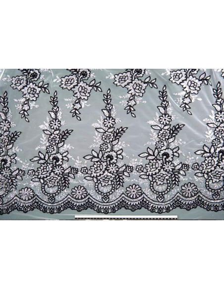 Tejido tul con flores glitter blanco