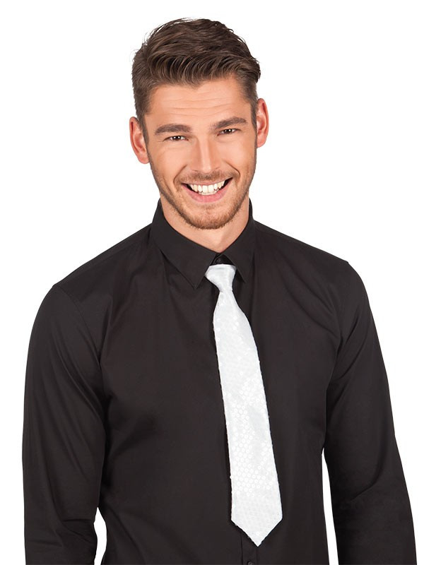 Corbata de lentejuelas blanca