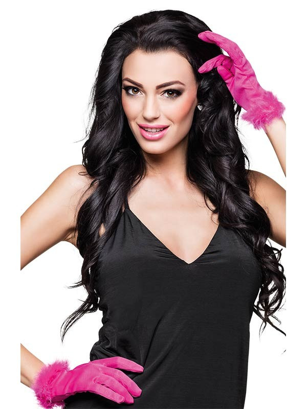 Guantes cortos con marabú rosa 