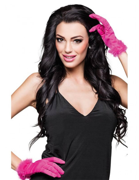 Guantes cortos con marabú rosa 