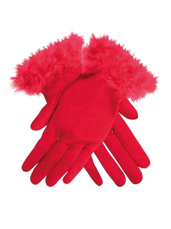 Guantes cortos con marabú rojos