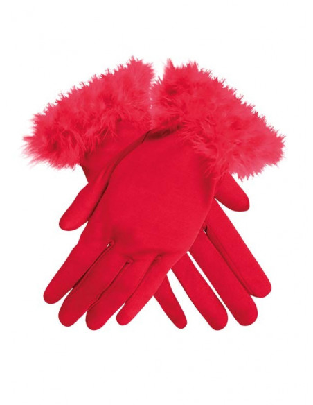 Guantes cortos con marabú rojos