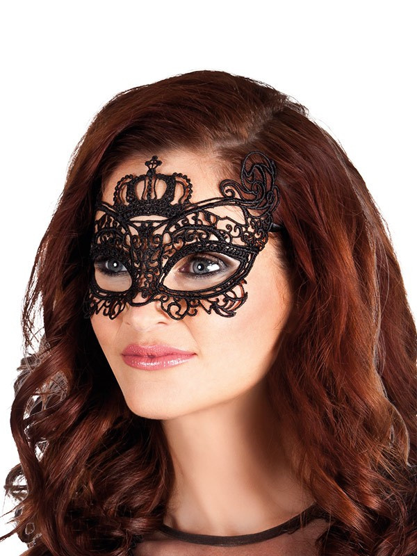 Antifaz de encaje negro corona