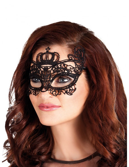 Antifaz de encaje negro corona