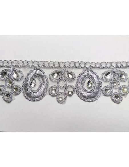 Galón pedrería lágrima plata