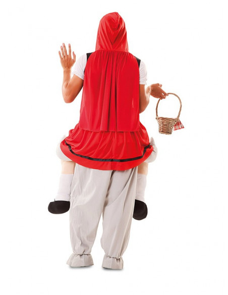 Disfraz de caperucita sobre lobo espalda