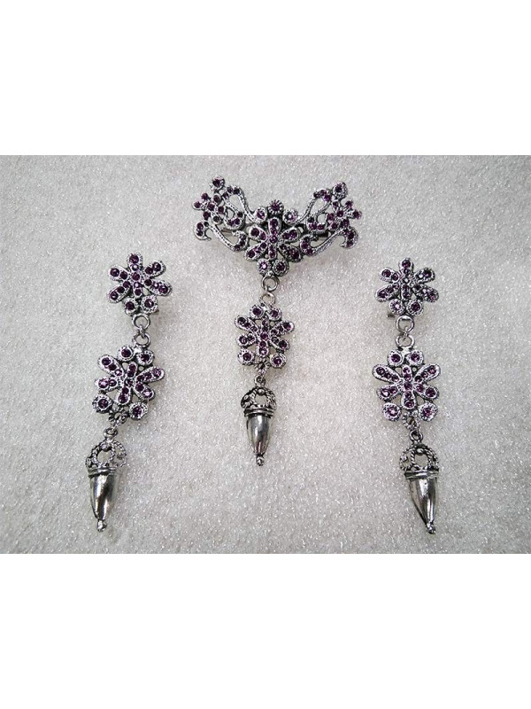 Conjunto bisutería regional flores morado