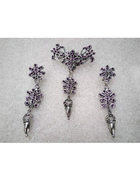 Conjunto bisutería regional flores morado