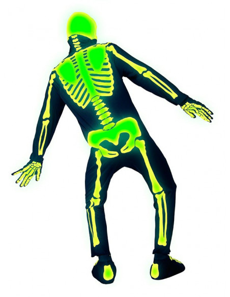 Disfraz de esqueleto que brilla para adulto trasera brillante