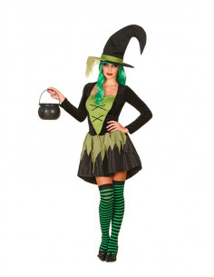 Disfraz de bruja verde para mujer
