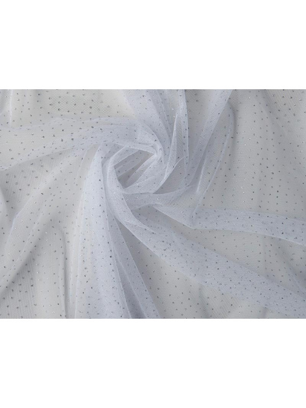 Tejido tul nylon con puntitos brillantes blanco