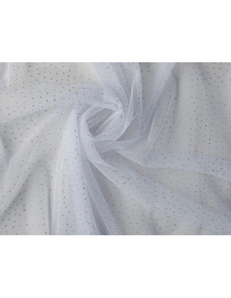 Tejido tul nylon con puntitos brillantes blanco