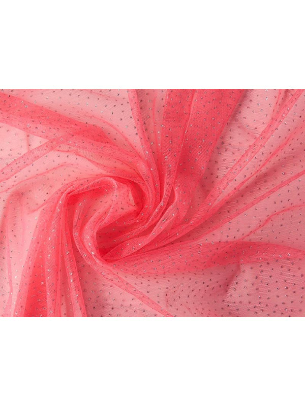 Tejido tul nylon con puntitos brillantes rojo