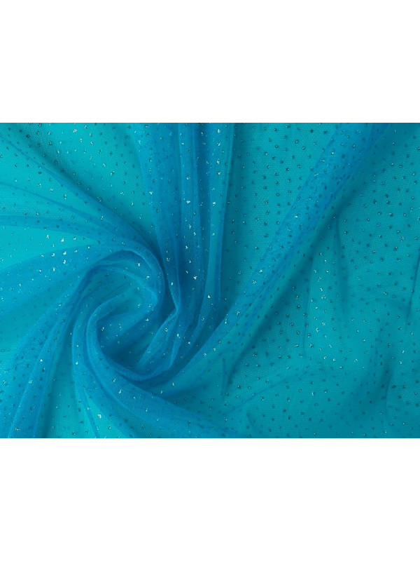 Tejido tul nylon con puntitos brillantes azul