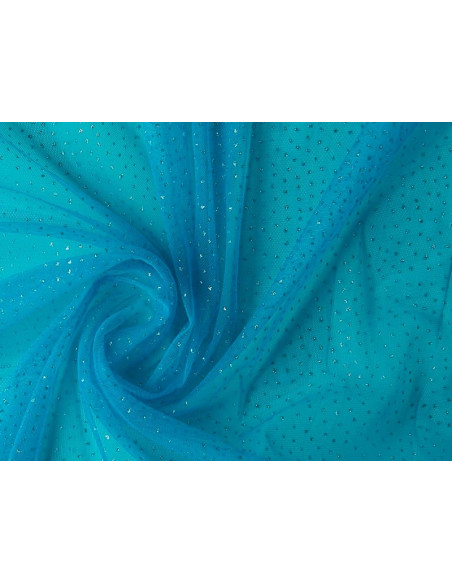 Tejido tul nylon con puntitos brillantes azul