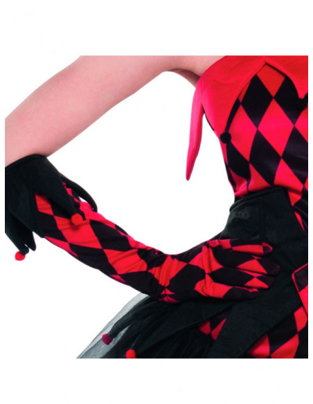 Disfraz Arlequina Jesterina mujer guantes