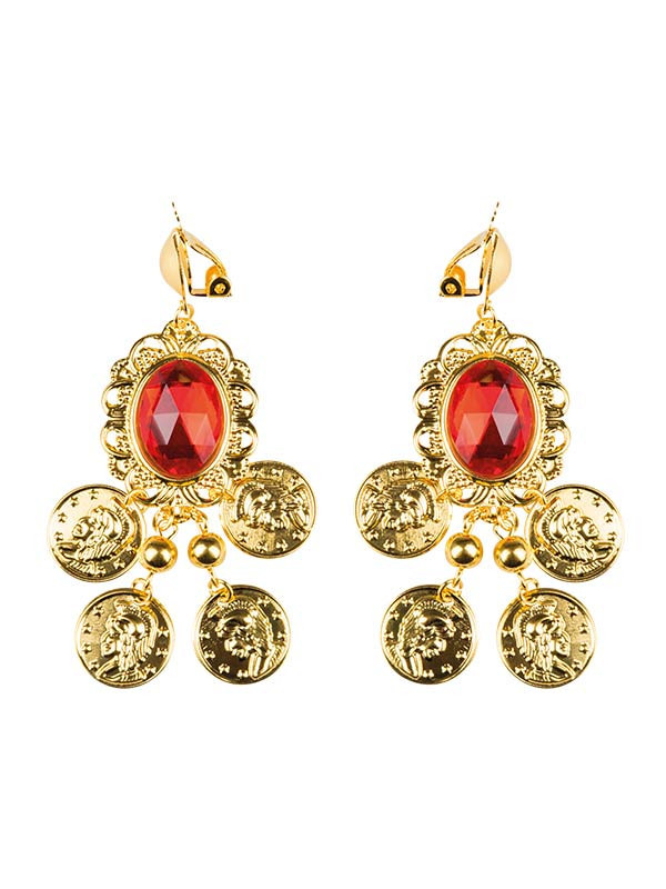 Pendientes dorados zíngara rojos