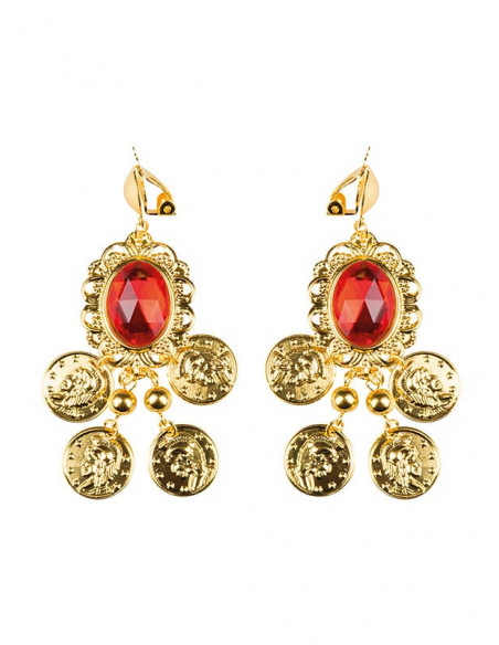 Pendientes dorados zíngara rojos