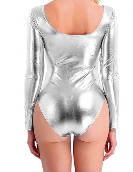Body metalizado para mujer plata espalda