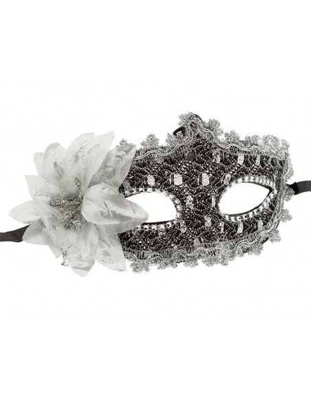 Antifaz puntilla con flor plata